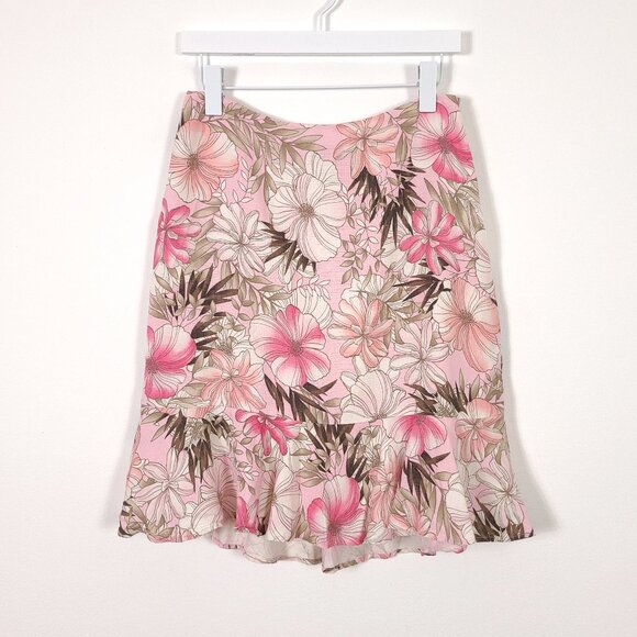 LOFT Y2K Pink Floral Silk Blend Skirt - Picture 1 of 7